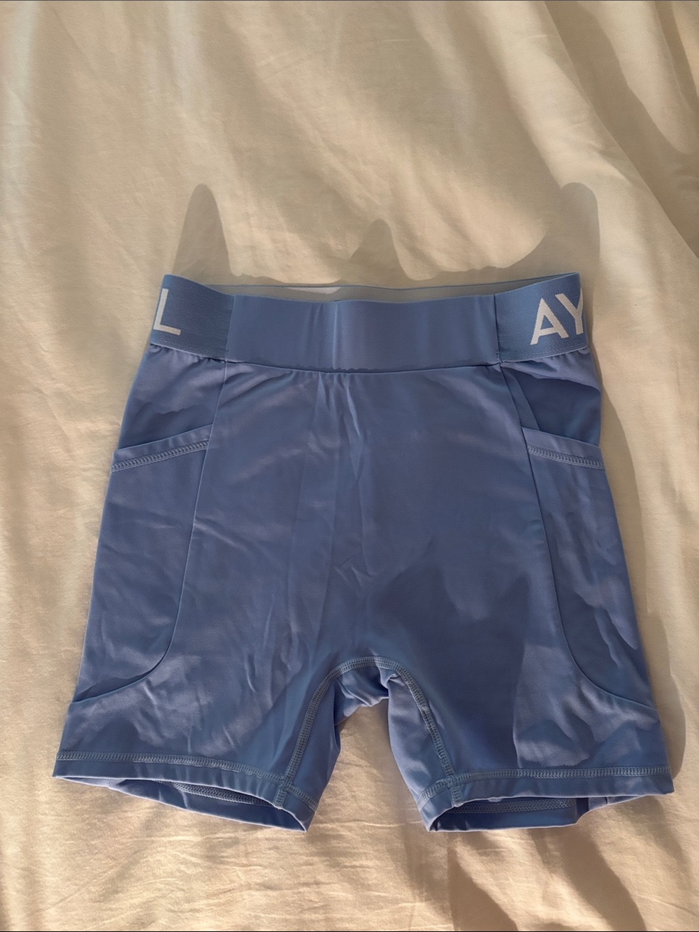 AYBL Light Blue Athletic Bike Shorts with Logo Waistband